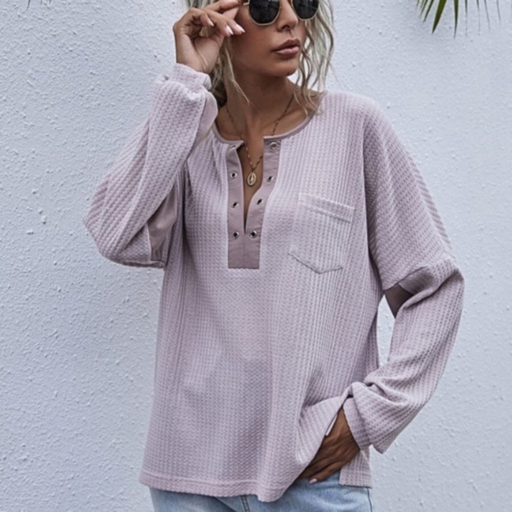 Lavender pocket oversized knit waffle top - Picture 10 of 15
